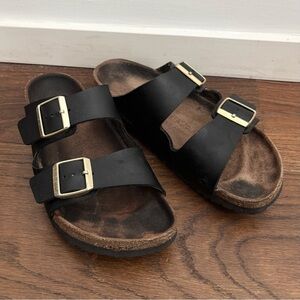 Birkenstock Arizona Black and Gold Sandals